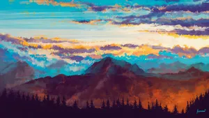 晚霞艺术风景插画_6