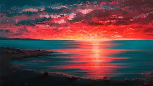 晚霞艺术风景插画_8