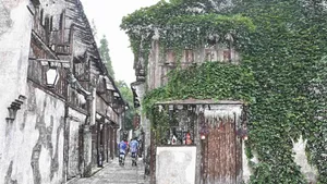 手绘彩笔画乌镇图片_2