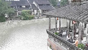 手绘彩笔画乌镇图片_6