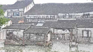手绘彩笔画乌镇图片_8