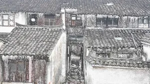 手绘彩笔画乌镇图片_11