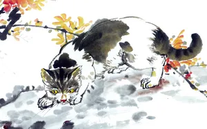 国画猫咪桌面壁纸_2