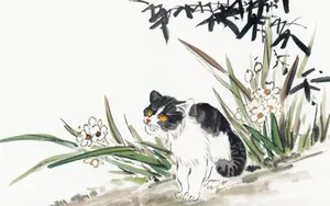 国画猫咪桌面壁纸_3