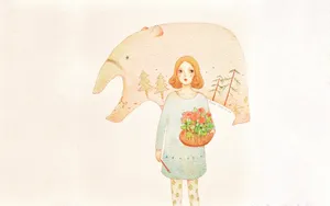 女孩水彩画图片_2
