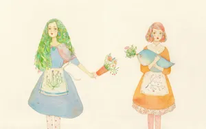 女孩水彩画图片_4