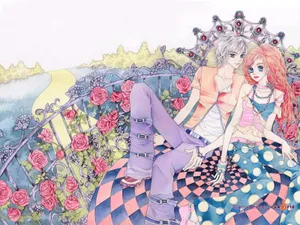 手绘恋爱中的情侣插画壁纸_2