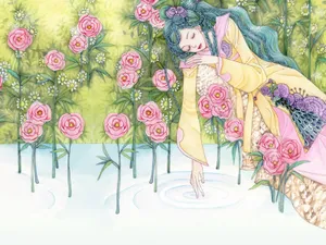 手绘恋爱中的情侣插画壁纸_3