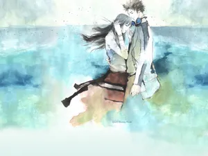 手绘恋爱中的情侣插画壁纸_5