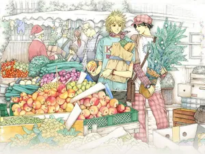 手绘恋爱中的情侣插画壁纸_11