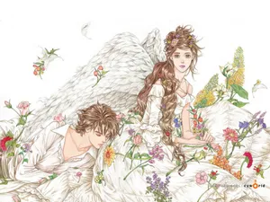 手绘恋爱中的情侣插画壁纸_17