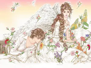 手绘恋爱中的情侣插画壁纸_20