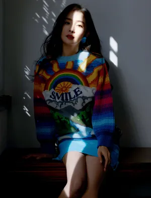 杨幂彩虹毛衣短裙性感写真图片_2