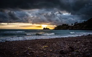 迷人夕阳海边景色壁纸_11