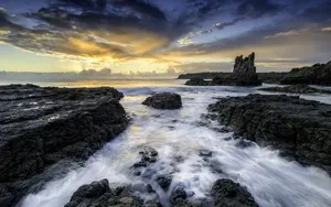 迷人夕阳海边景色壁纸_15