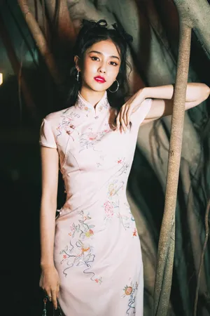 白鹿粉色旗袍装魅力性感写真图片_4