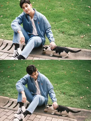 陈星旭牛仔服清新草地写真图片_5