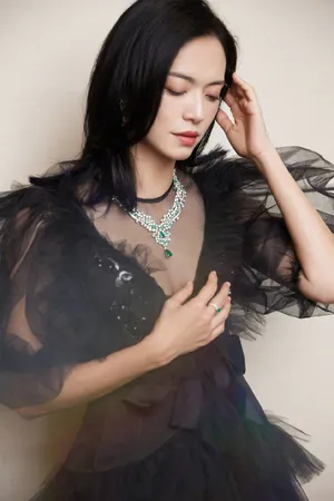 姚晨深V黑纱裙暗黑风性感写真图片_2