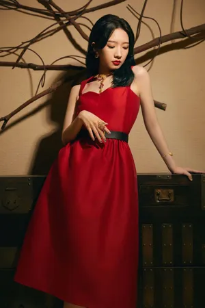 孟美岐红裙红唇明艳性感写真图片_4