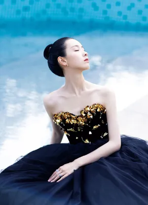 陈都灵鎏金抹胸裙性感写真图片_11