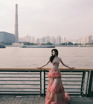 性感女神何穗吊带裙金光闪闪写真图片_5