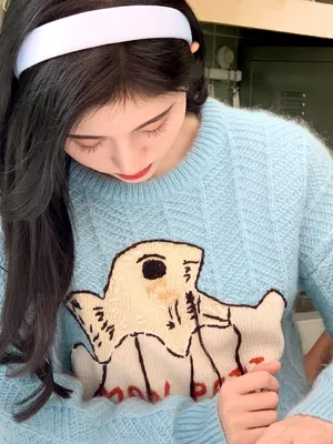 鞠婧祎蓝色毛衣甜美私服自拍照图片_3