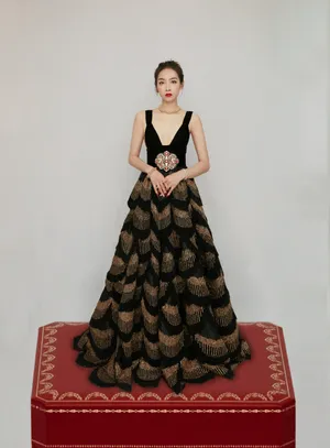 宋茜暮金孔雀翎礼服性感写真图片_2
