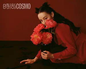 迪丽热巴国风红裙开年大片写真图片_1