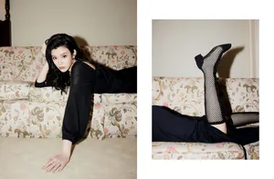 性感美女明星奚梦瑶黑丝连衣裙写真_1