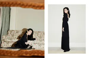 性感美女明星奚梦瑶黑丝连衣裙写真_3