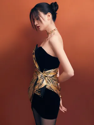 乔欣黑丝抹胸裙性感写真图片_3