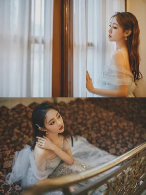 吴佳怡露肩纱裙礼服性感图片写真