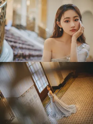 吴佳怡露肩纱裙礼服性感图片写真_2