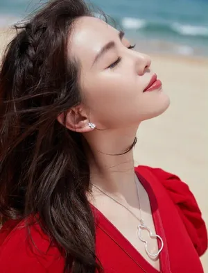 性感美女刘诗诗妩媚红裙户外桌面壁纸_8