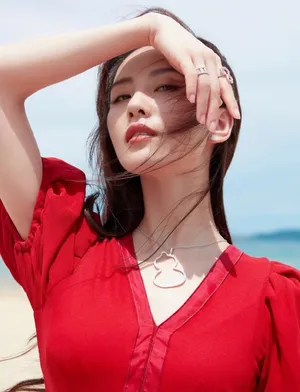 性感美女刘诗诗妩媚红裙户外桌面壁纸_9
