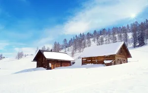 风雪中的木屋高清桌面壁纸_12