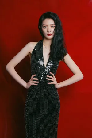 傅菁闪钻深v露背裙性感写真图片
