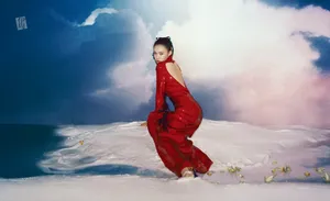 林允蝴蝶结超长发辫写真图片_4