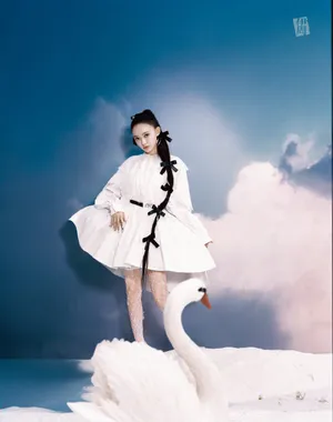 林允蝴蝶结超长发辫写真图片_5