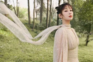 杨紫深v蕾丝刺绣长裙优雅写真图片_2