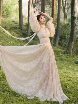 杨紫深v蕾丝刺绣长裙优雅写真图片_4