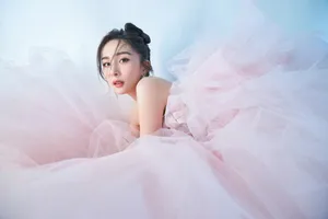 杨幂粉色纱裙礼服魅力性感写真_2