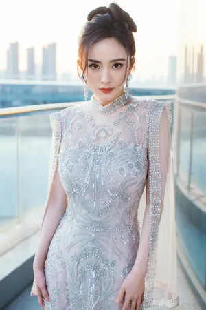 杨幂金色碎钻流沙长裙性感写真