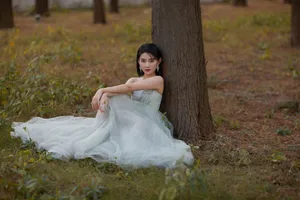 梁洁抹胸纱裙优雅仙气写真图片_3