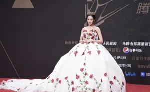迪丽热巴白纱裙高贵冷艳现场照图片