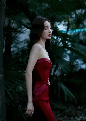 金晨抹胸红裙美艳性感写真图片_2