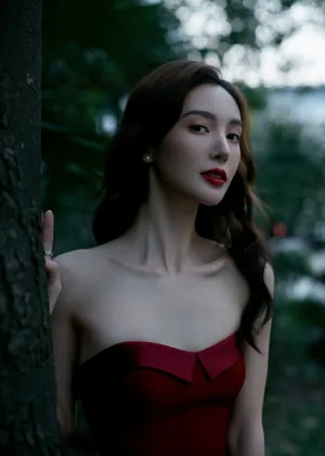 金晨抹胸红裙美艳性感写真图片_3