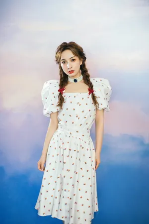 吴昕碎花连衣裙清新甜美写真图片_3