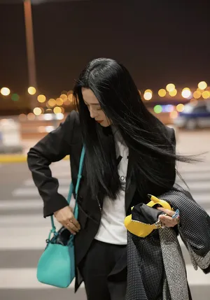 范冰冰乌发肤白红唇耀眼机场照图片_2
