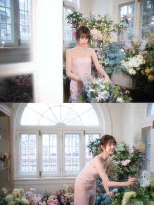虞书欣粉裙甜美鲜花大片写真图片_19